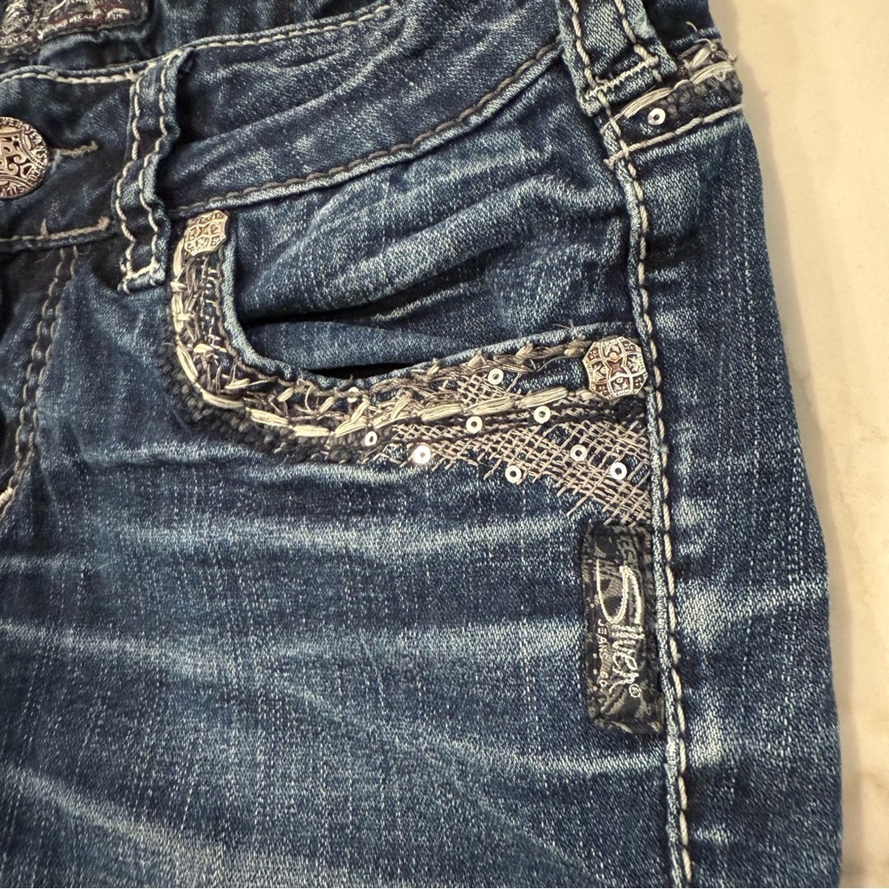 Silver Suki Mid Boot Denim Jeans Women’s W26xL31 Dark Blue Embroidered Pockets - Picture 5 of 12
